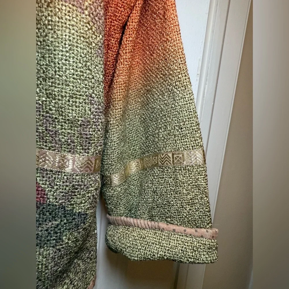 Flashback Orange & Tan Floral Patchwork Vintage Jacket Medium Fringe Boho Burlap